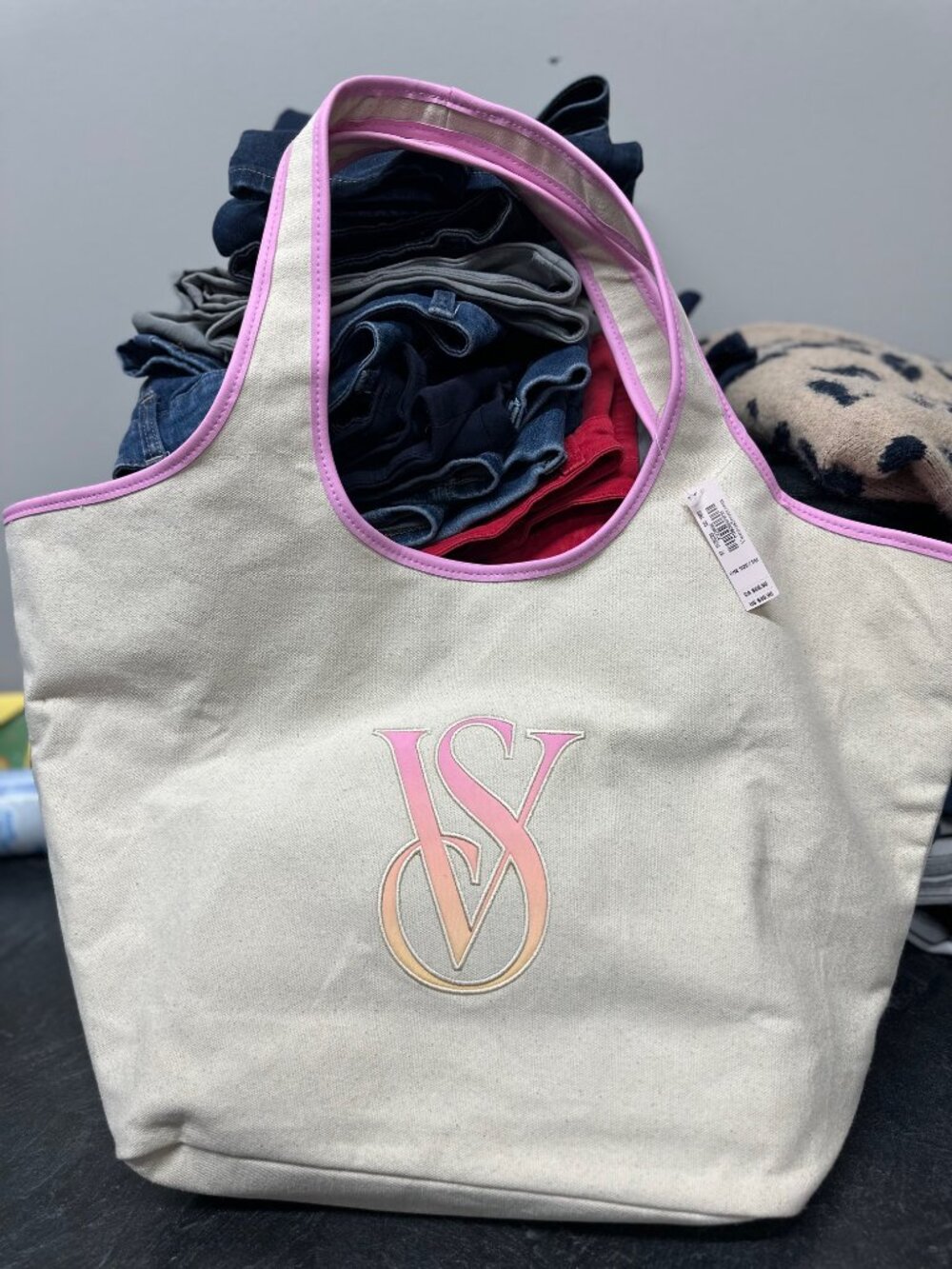 Victoria’s Secret Canvas Tote Bag Pink Ombré Logo NWT